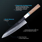 Meteorite IceRaven 8.3" Gyuto - Japanese Chef's Knife with Black/Sliver Hammered and 67-Layer Damascus Blade & Olive Wood Handle